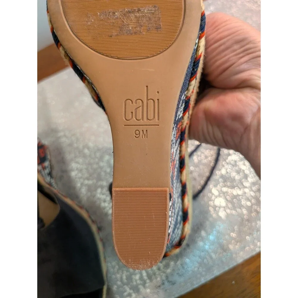 CAbi Isla Espadrille Women 9 Wedge Heel Aztec Blue Suede Beaded Lace Up Sandals